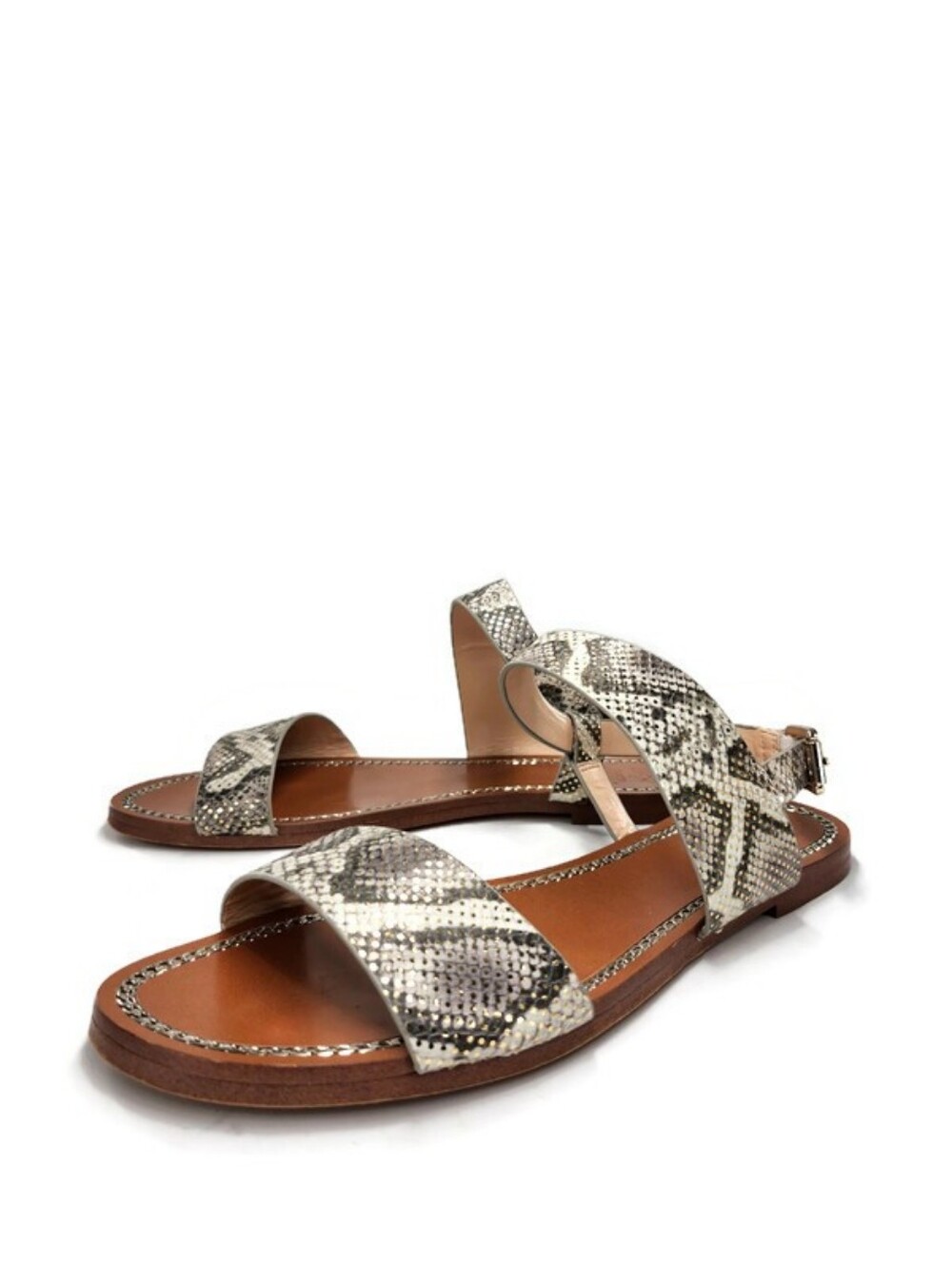 Vince Camuto Rentin Grey & White Snake Print Gold Shimmer Leather Flat Sandals